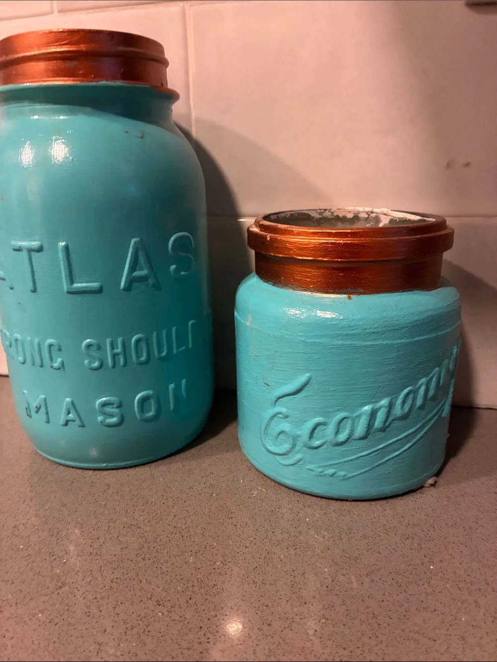 Turquoise Mason Jar Set with Copper Lids - Home Coffee & Tea Storage